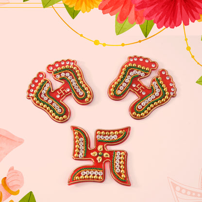 Decorative Laxmi Charan (Pagla) & Swastik Combo Set