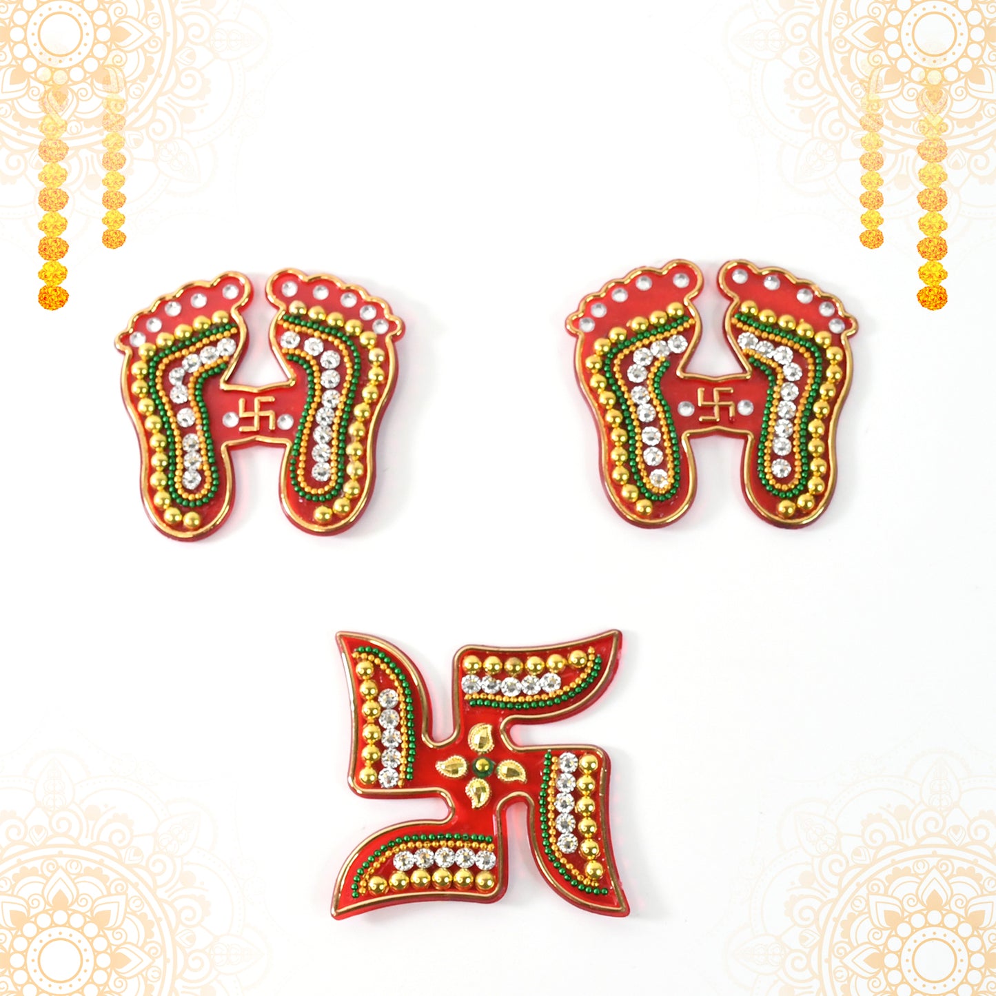 Decorative Laxmi Charan (Pagla) & Swastik Combo Set