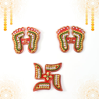 Decorative Laxmi Charan (Pagla) & Swastik Combo Set