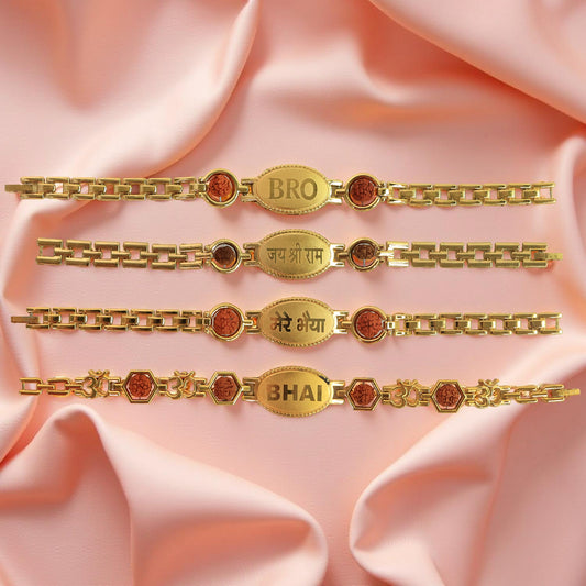 Gold Plated Metal Bracelet Rakhi For Brother (Mixed Design)
