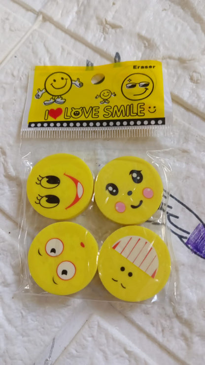 Cute Smile Emoji Erasers(4pc Set)