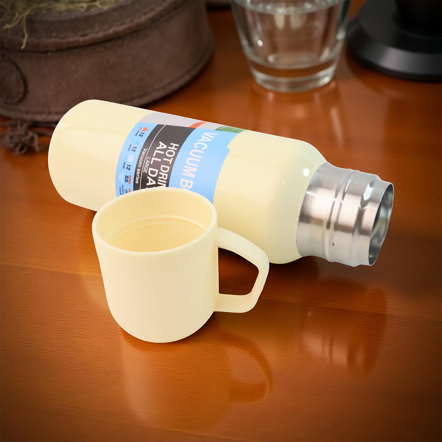 Stainless Steel White Vacuum Flask Set