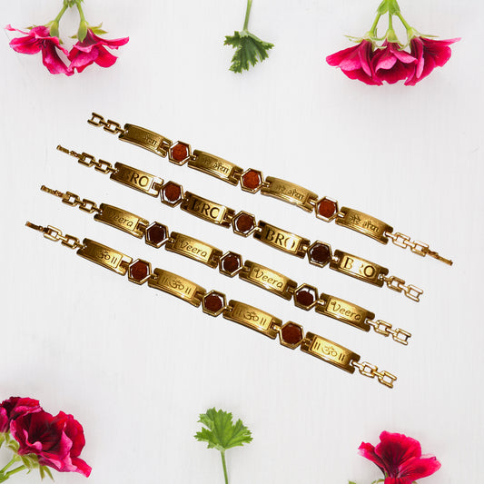 Gold Plated Bracelet Rakhi For Brother  (1 Pc. Mix Design)