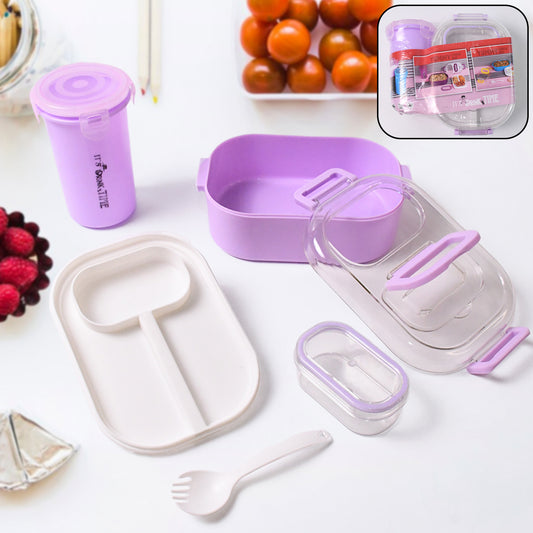 Plastic Lunch Box With Small Box Bottle  Spoon For Kids (4 Pc Set)