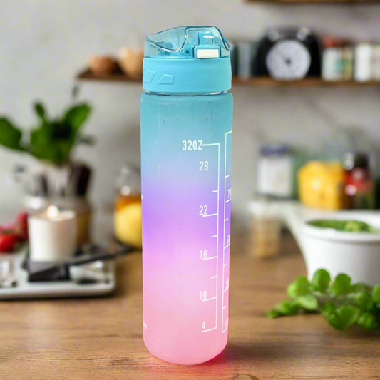 Plastic Colorful Motivational Water Bottle With Straw (900 Ml)