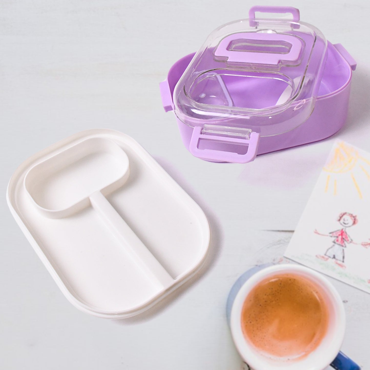 Plastic Lunch Box With Small Box Bottle  Spoon For Kids (4 Pc Set)
