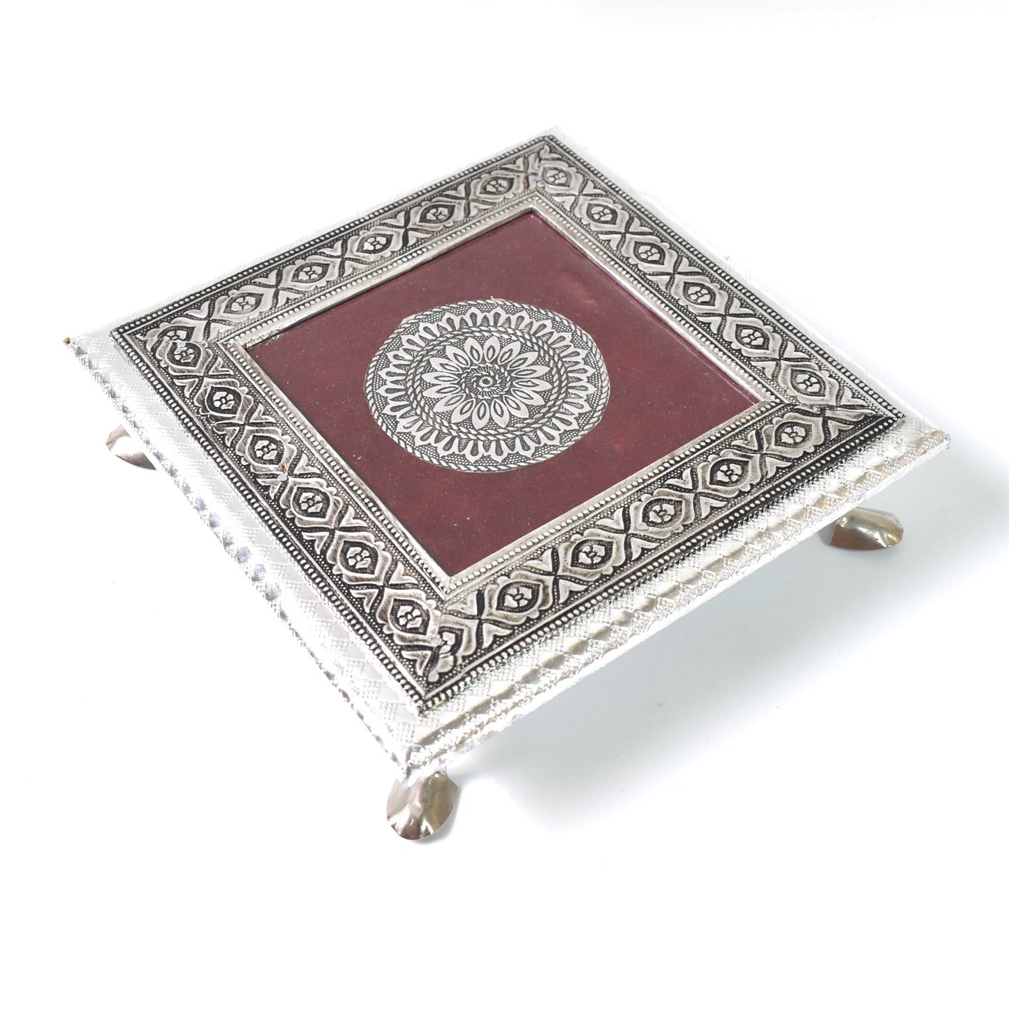 Silver - Square Pooja Chowki Patla  Bajot (20×20 Cm)
