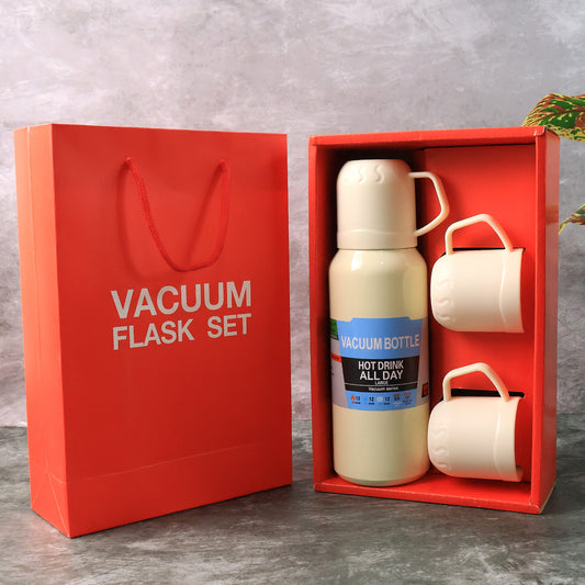 Stainless Steel White Vacuum Flask Set