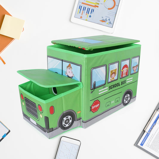 Foldable Bus Shape Toy Box Storage With Lid (Mix Colour)