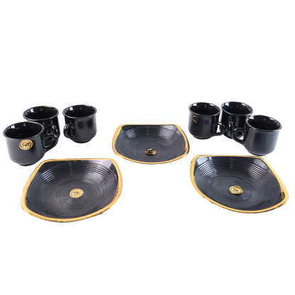 Sweet Buzz Ceramic Tea  Cups Set With Serving Bowl  (8 Pcs Set)