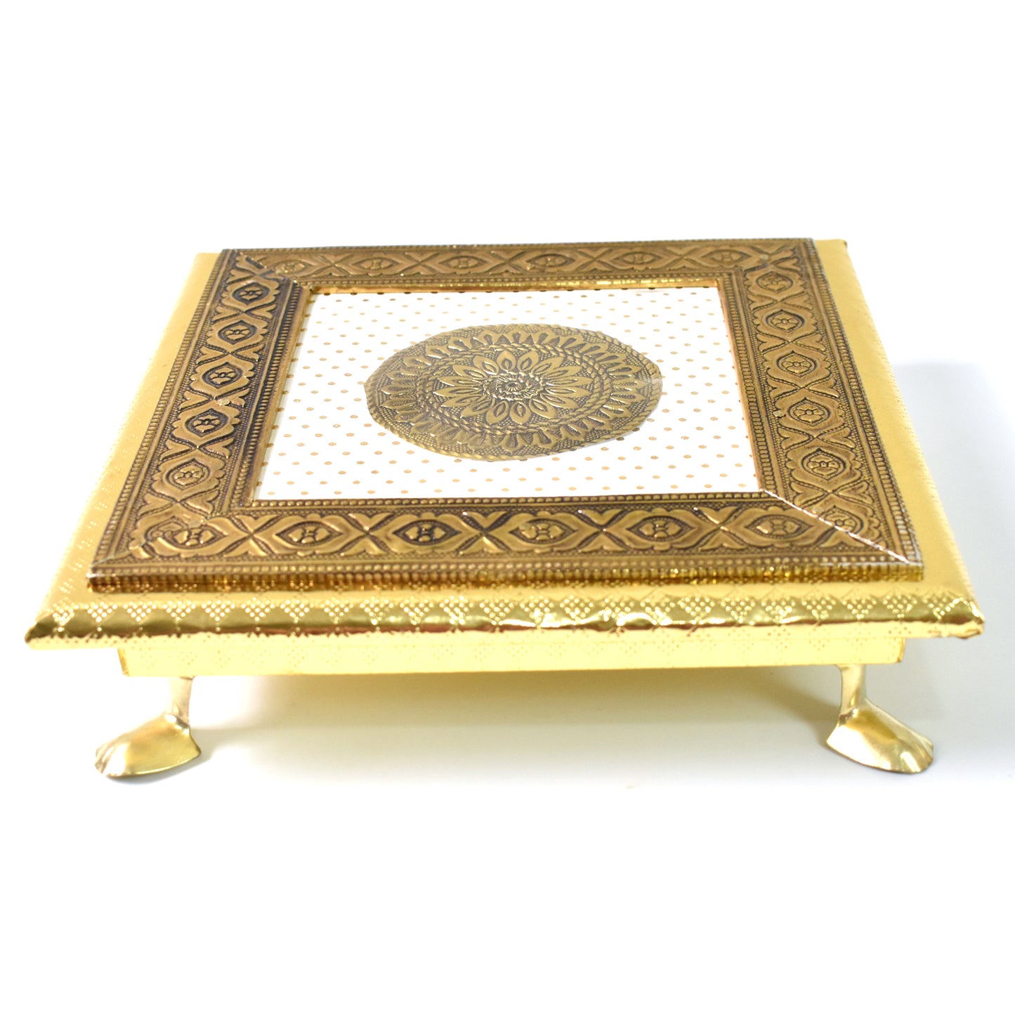 Golden - Square Pooja Chowki Patla  Bajot (20×20 Cm)