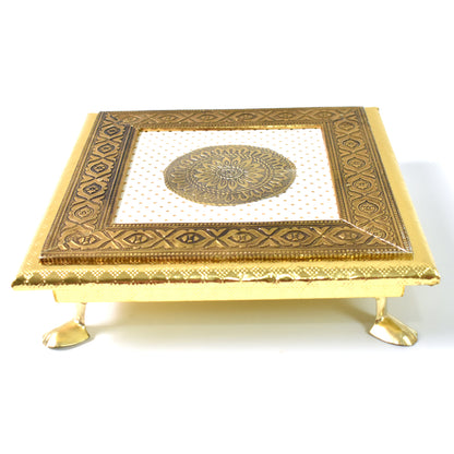 Golden - Square Pooja Chowki Patla  Bajot (20×20 Cm)