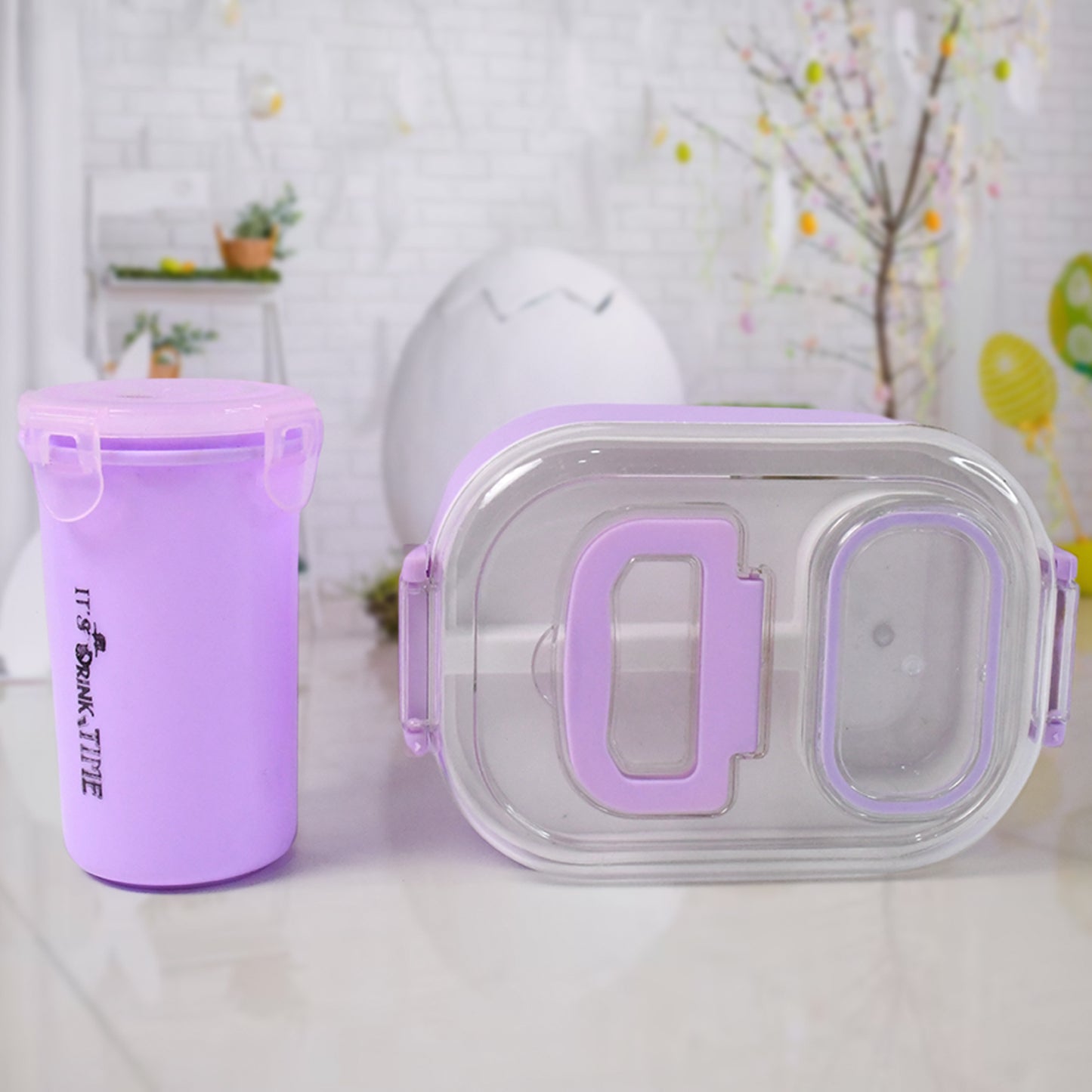 Plastic Lunch Box With Small Box Bottle  Spoon For Kids (4 Pc Set)