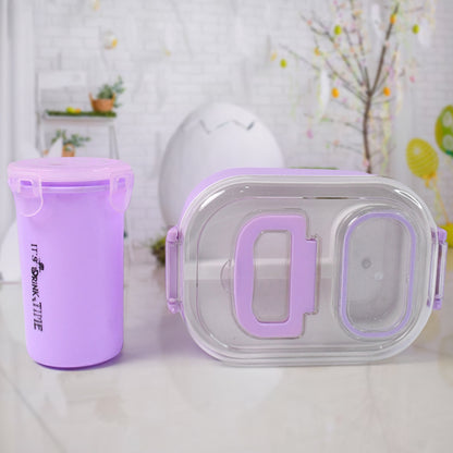 Plastic Lunch Box With Small Box Bottle  Spoon For Kids (4 Pc Set)