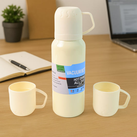 Stainless Steel White Vacuum Flask Set