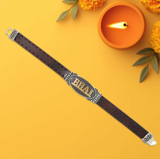 Premium Bhai Bracelet Rakhi with Leather Band
