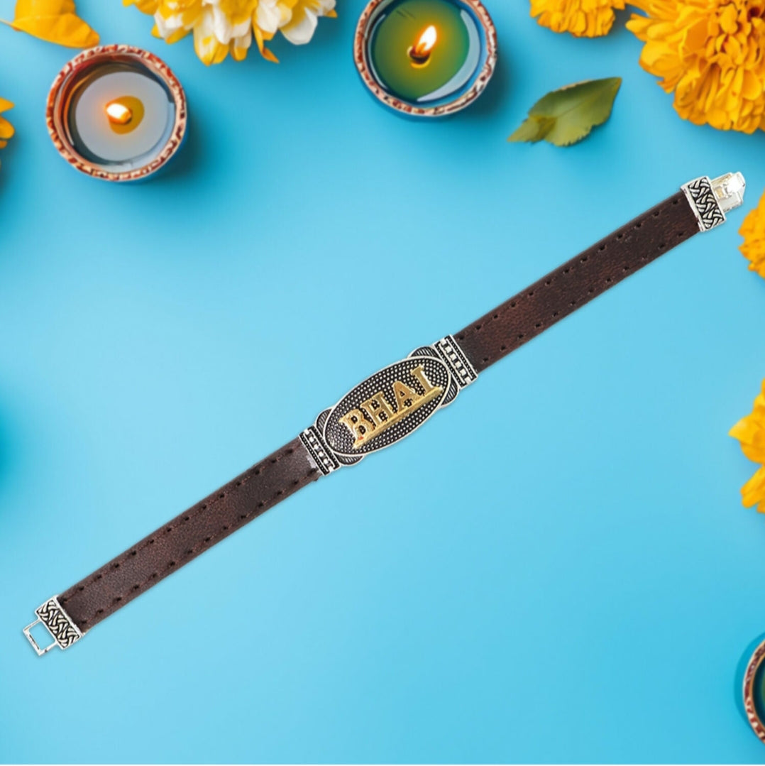 Premium Bhai Bracelet Rakhi with Leather Band