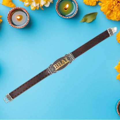 Premium Bhai Bracelet Rakhi with Leather Band