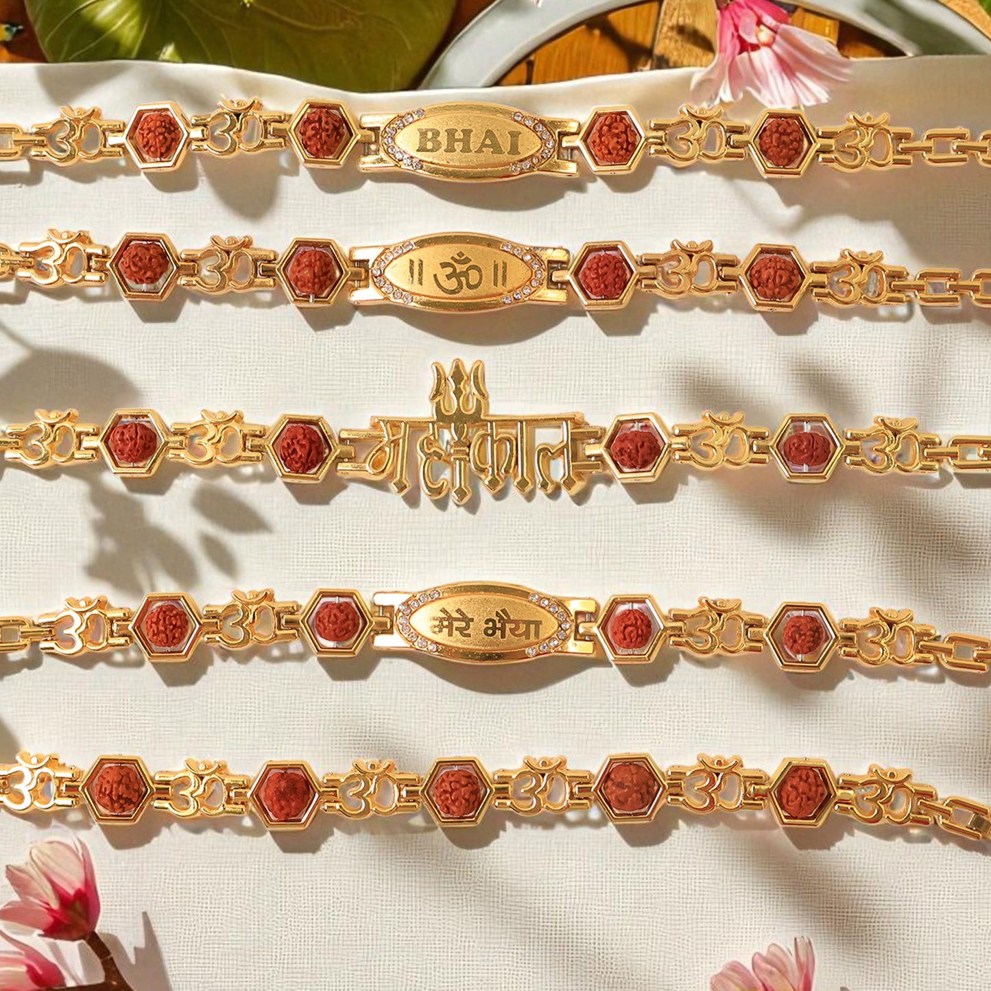 Rudraksh Metal Rakhi Bracelet For Brother (Mix Design  1 Pc)