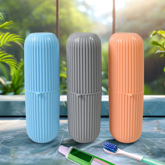 Capsule Shape Travel Toothbrush & Toothpaste Case (Multicolor 3 Pcs Set)